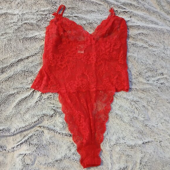 Cacique Lingerie Vintage Women's Red Floral Lace Teddy SZ L  EUC - Picture 1 of 8